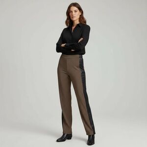 St. John Pull On Knit Leather Tuxedo Stripe stretch Pants Sz 10